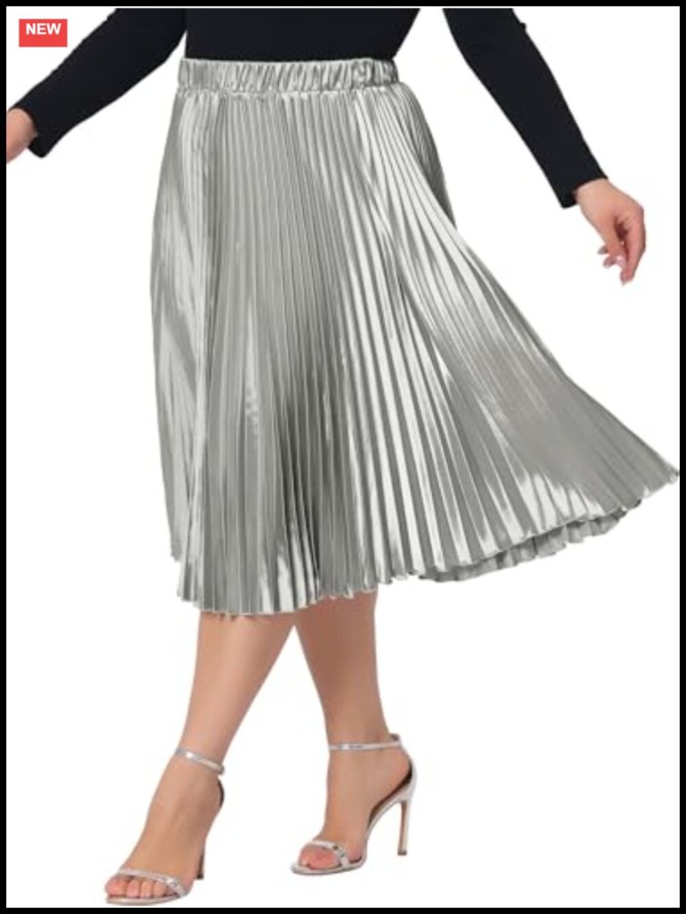 Agnes Orinda Women's Metallic Pleated High Waist Midi Skirt Plus Size